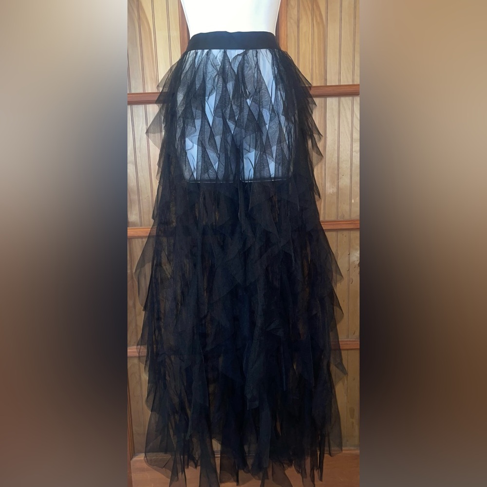 Elegant Black Sheer Layered Skirt With Split